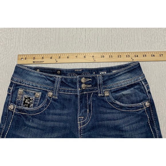 Miss Me Jeans Easy Capri Style JE5002EP34 Distressed Blue 25 Embellished Pockets - Picture 7 of 11